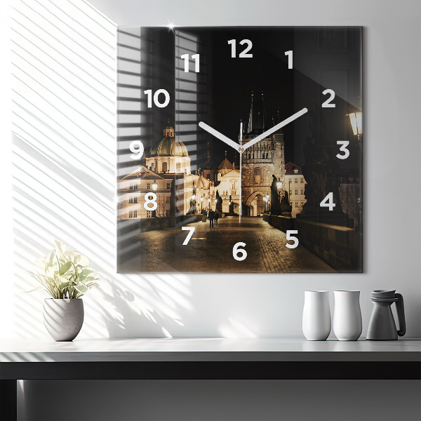 Square glass wall clock Charles Bridge in Prague