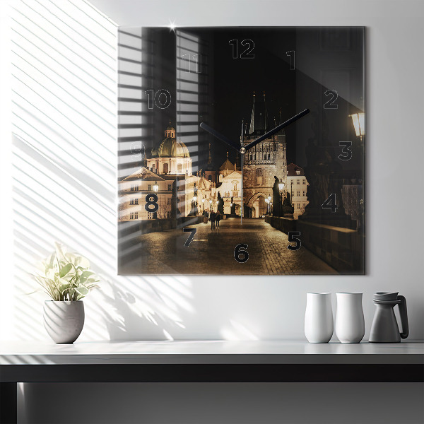 Square glass wall clock Charles Bridge in Prague