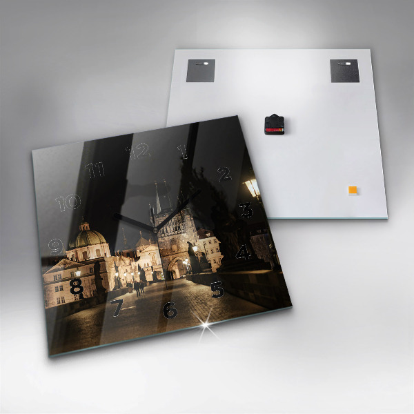 Square glass wall clock Charles Bridge in Prague