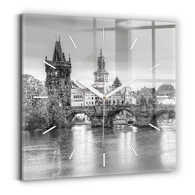 Square glass wall clock Charles Bridge in Prague