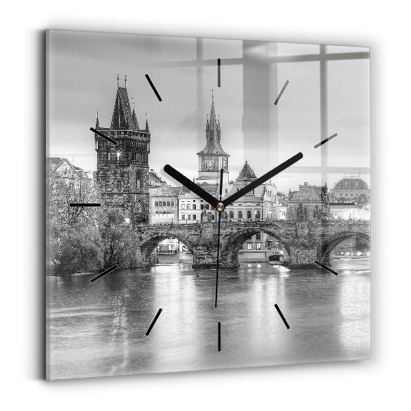 Square glass wall clock Charles Bridge in Prague