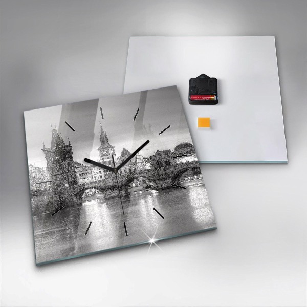 Square glass wall clock Charles Bridge in Prague