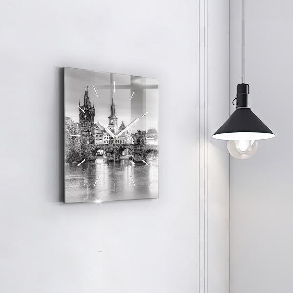 Square glass wall clock Charles Bridge in Prague