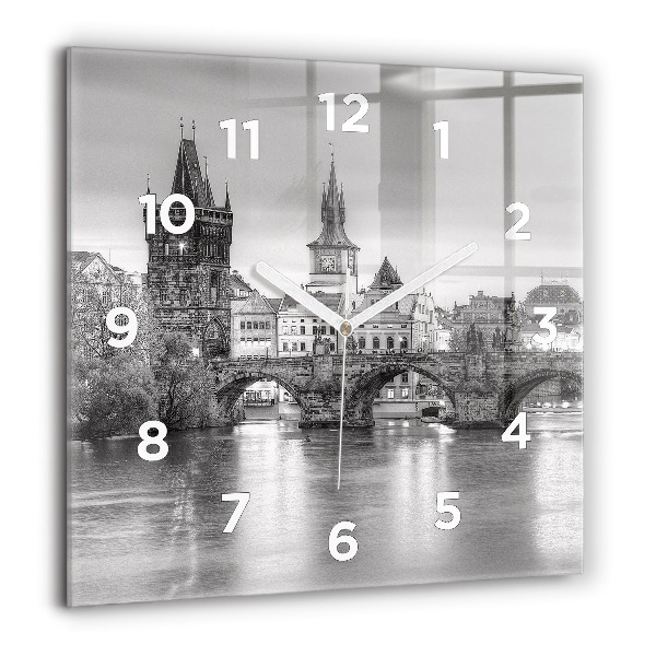 Square glass wall clock Charles Bridge in Prague