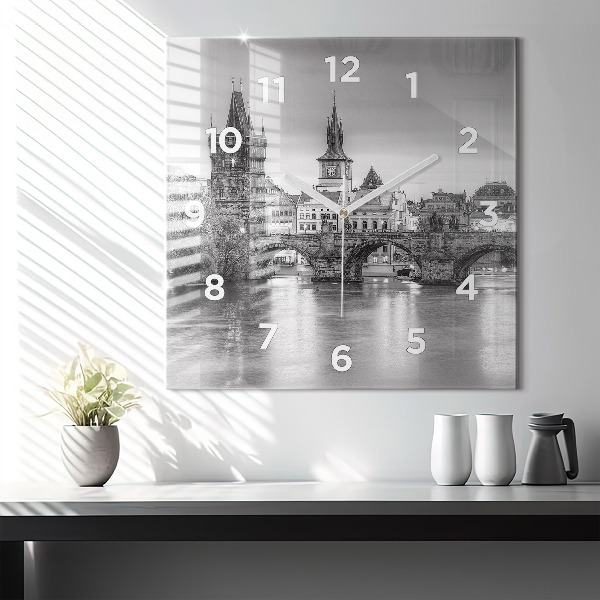 Square glass wall clock Charles Bridge in Prague