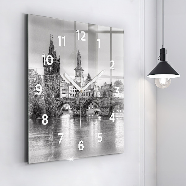 Square glass wall clock Charles Bridge in Prague