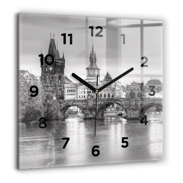 Square glass wall clock Charles Bridge in Prague