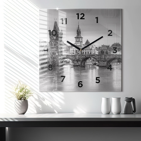 Square glass wall clock Charles Bridge in Prague