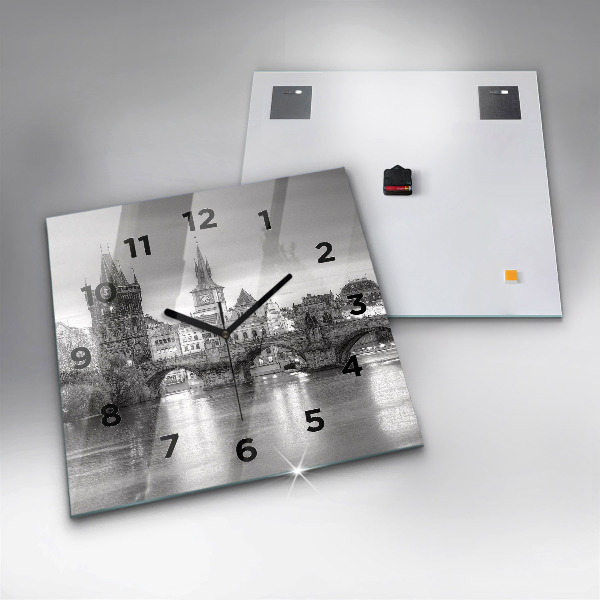Square glass wall clock Charles Bridge in Prague