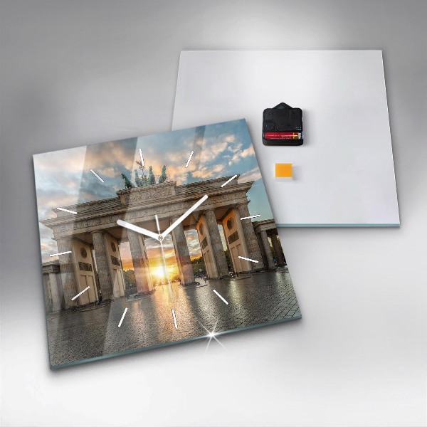 Square glass wall clock Brandenburg Gate in Berlin