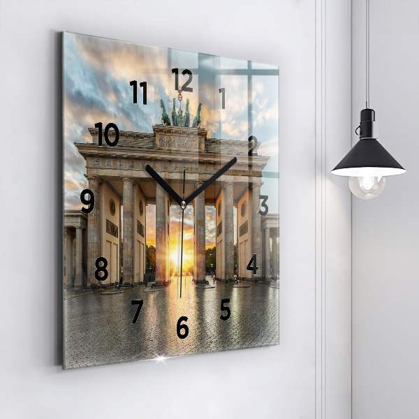 Square glass wall clock Brandenburg Gate in Berlin