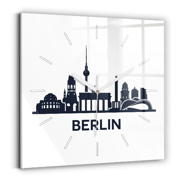 Square glass wall clock Berlin city illustration