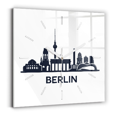 Square glass wall clock Berlin city illustration