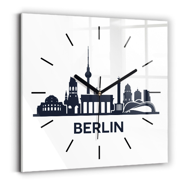 Square glass wall clock Berlin city illustration