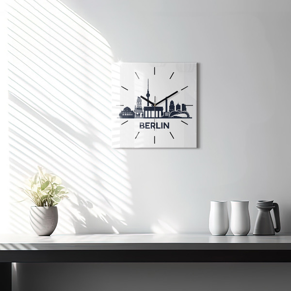 Square glass wall clock Berlin city illustration