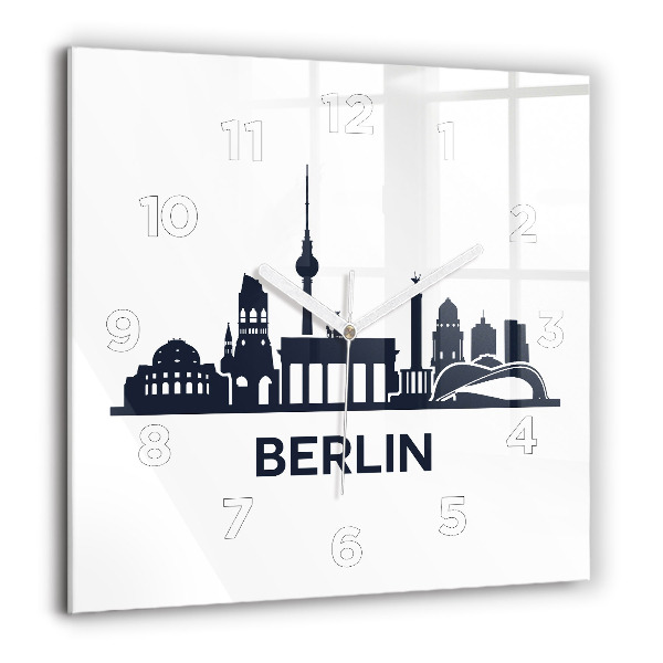 Square glass wall clock Berlin city illustration