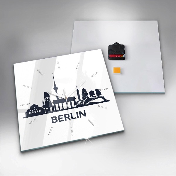 Square glass wall clock Berlin city illustration