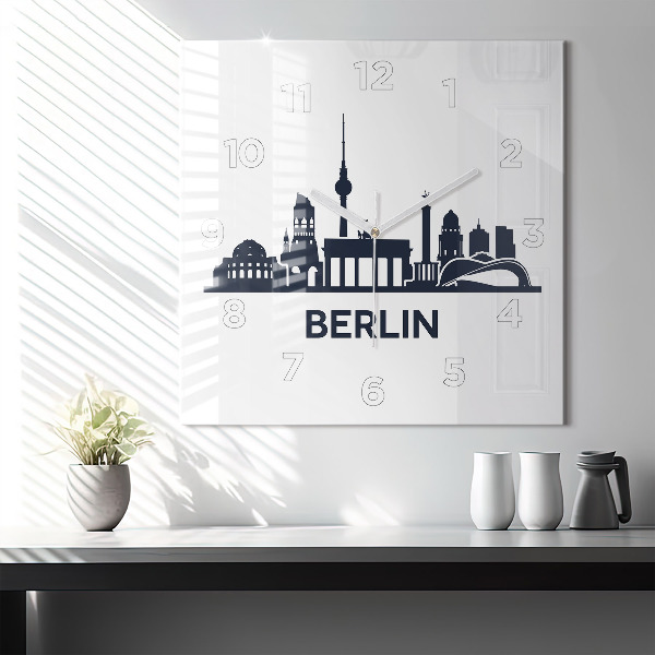 Square glass wall clock Berlin city illustration
