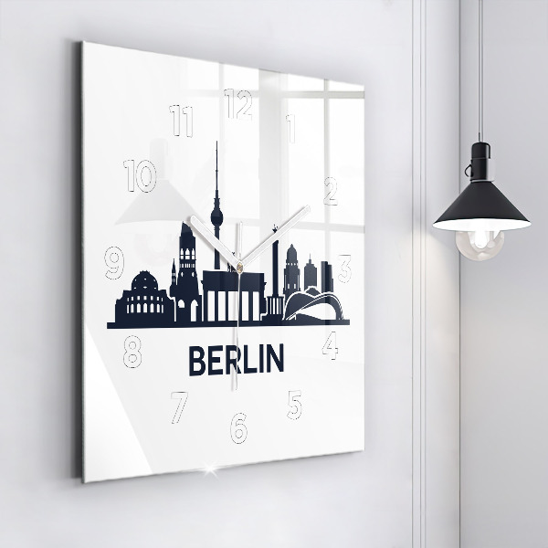 Square glass wall clock Berlin city illustration
