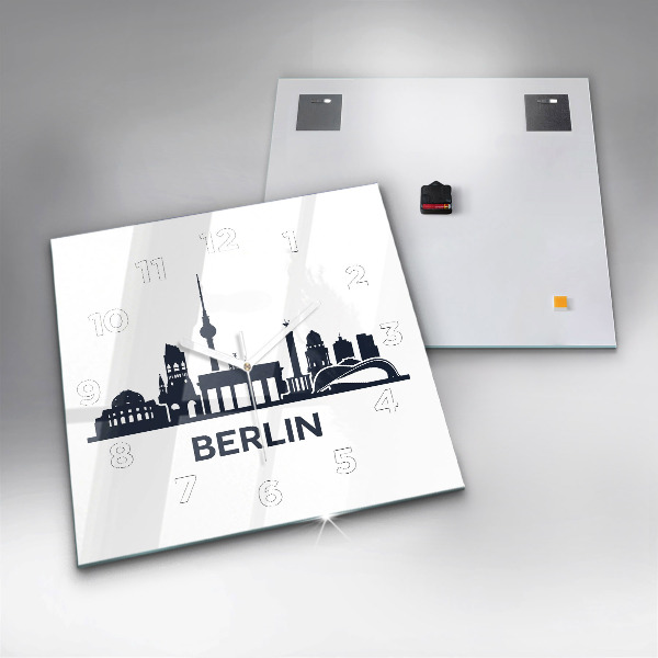 Square glass wall clock Berlin city illustration