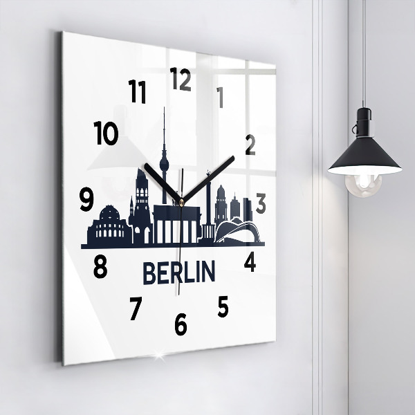 Square glass wall clock Berlin city illustration