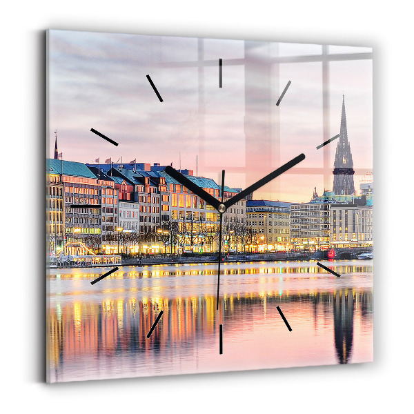 Square glass wall clock Alster in Hamburg