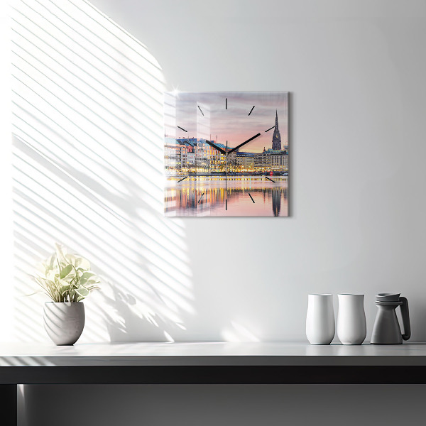 Square glass wall clock Alster in Hamburg