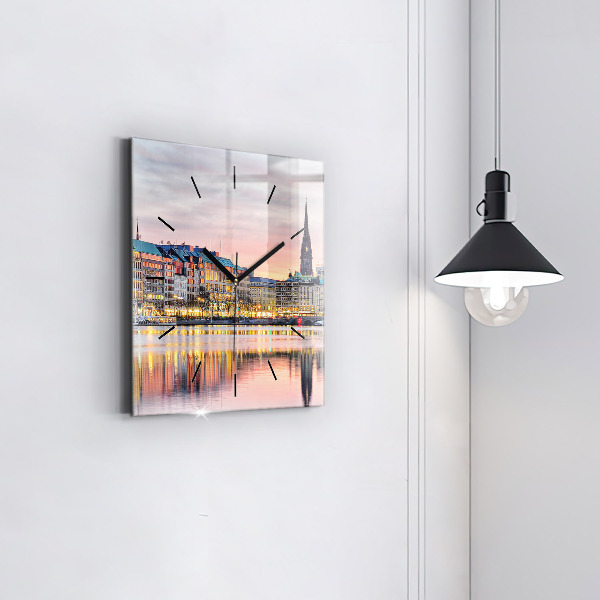 Square glass wall clock Alster in Hamburg