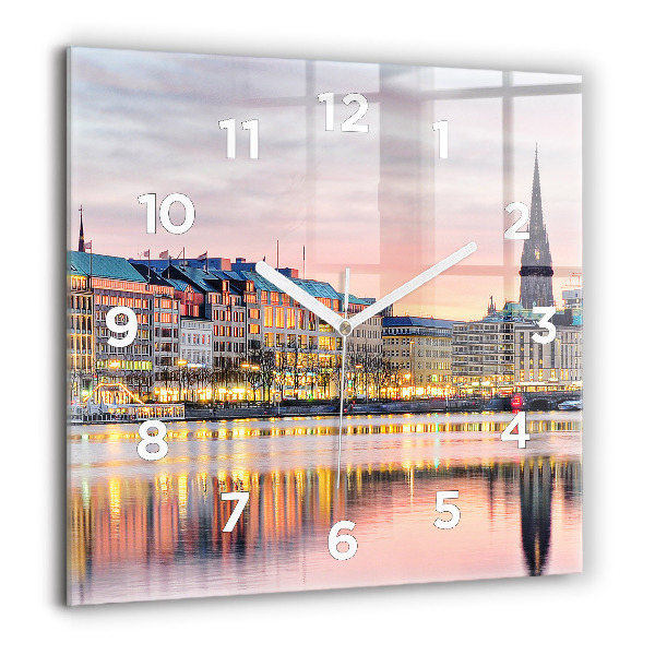 Square glass wall clock Alster in Hamburg