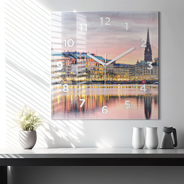 Square glass wall clock Alster in Hamburg