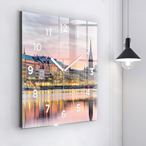 Square glass wall clock Alster in Hamburg