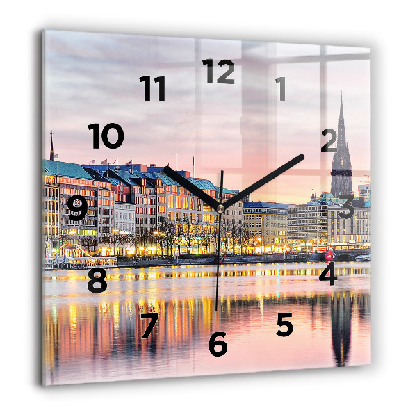 Square glass wall clock Alster in Hamburg