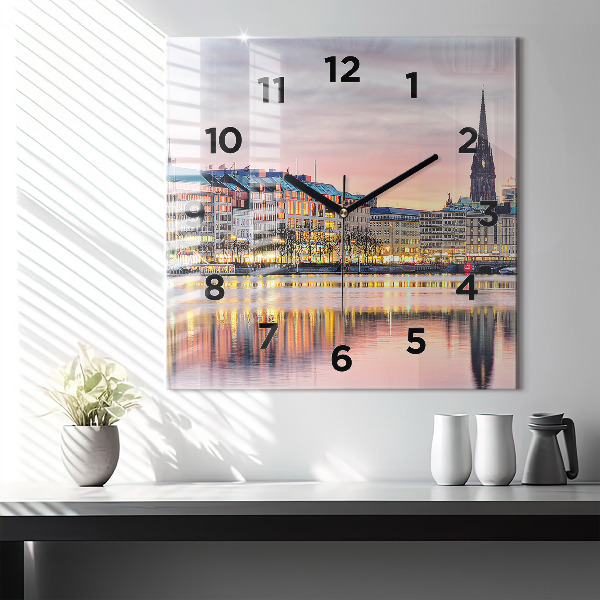 Square glass wall clock Alster in Hamburg