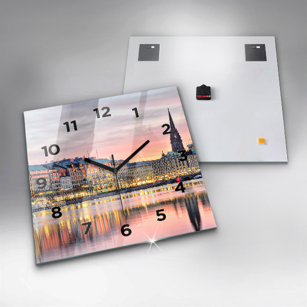 Square glass wall clock Alster in Hamburg
