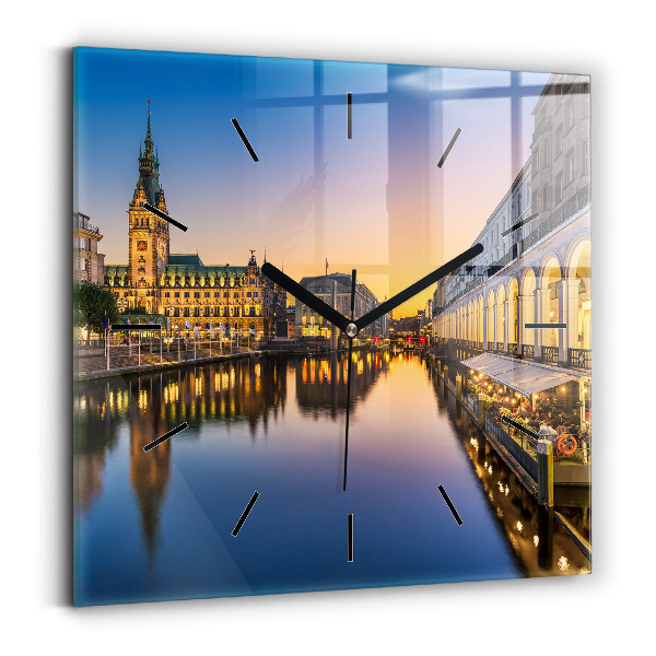 Square glass wall clock Hamburg City Hall