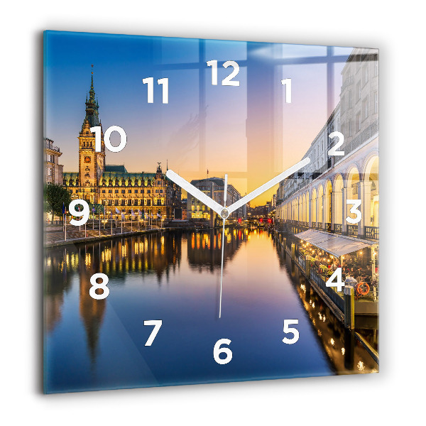 Square glass wall clock Hamburg City Hall