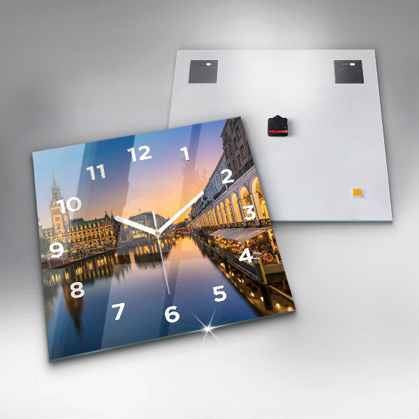 Square glass wall clock Hamburg City Hall