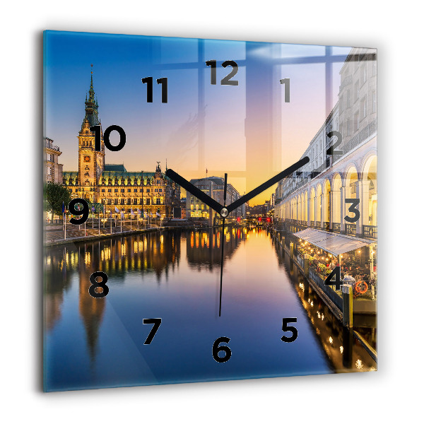 Square glass wall clock Hamburg City Hall