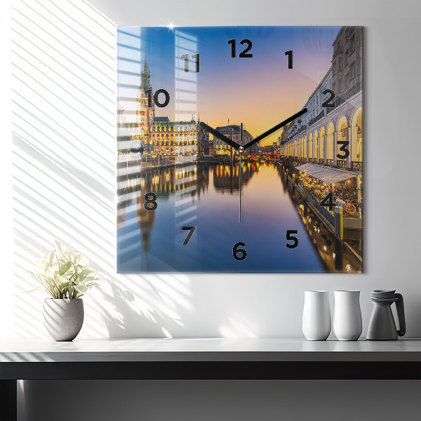 Square glass wall clock Hamburg City Hall