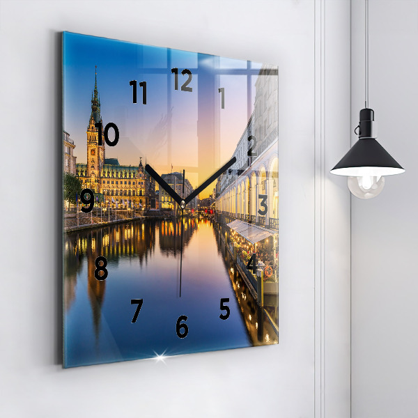 Square glass wall clock Hamburg City Hall