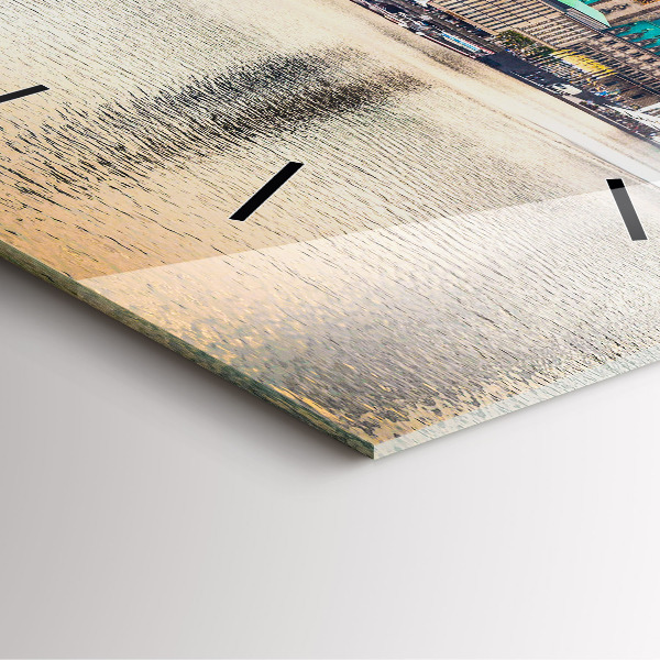 Square glass wall clock Binnenalster in Hamburg