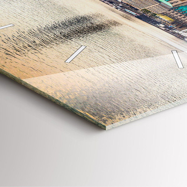 Square glass wall clock Binnenalster in Hamburg