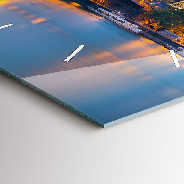 Square glass wall clock View of the town hall