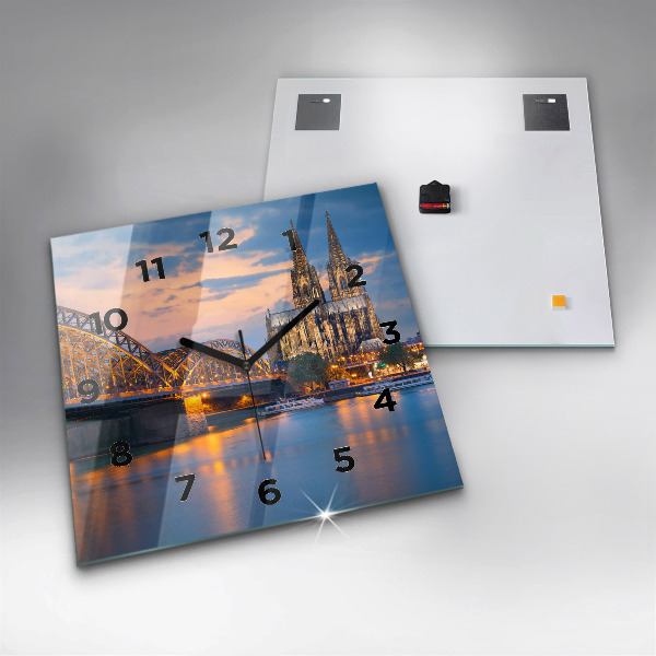 Square glass wall clock View of the town hall