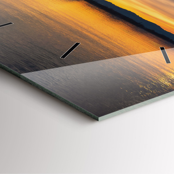 Square glass wall clock Sunset over the lake