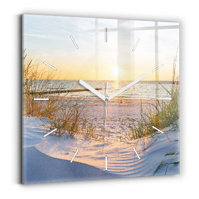 Square glass wall clock Sunset over the sea