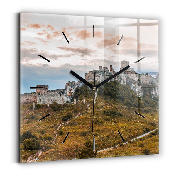 Square glass wall clock Spiš Castle in Slovakia