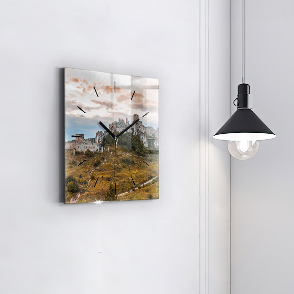 Square glass wall clock Spiš Castle in Slovakia