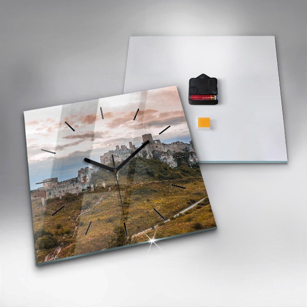 Square glass wall clock Spiš Castle in Slovakia