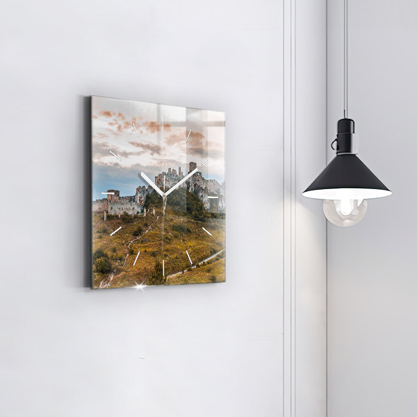 Square glass wall clock Spiš Castle in Slovakia
